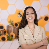 Aperturee - Sunflower Bee Wood Birthday Cake Smash Backdrops